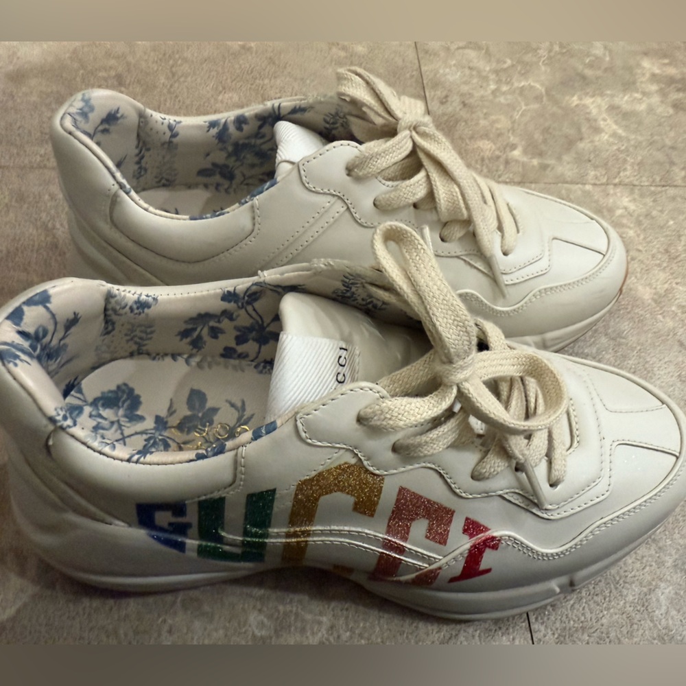 Gucci White Sneakers with Multicolor Lettering